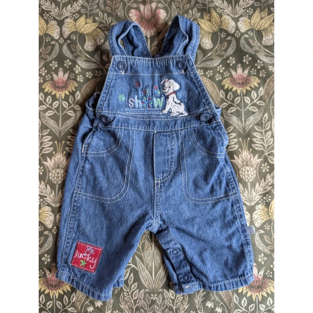 Vintage 101 Dalmatians Denim Overalls 0-3 Months Lucky Bibs Disney Best In Show
